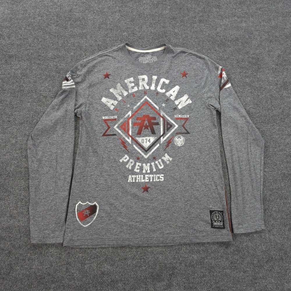 American Fighter Shirt Mens XL Gray Long Sleeve Premium Athletics Buckle Graphic